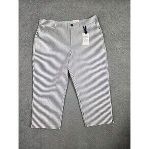 Croft & Barrow Womens Capri Pants Sz 14 Navy White Pinstriped Stretch Slimming